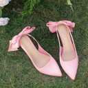 Coutgo Womens Slingback High Heels with Bow Closed Pointed Toe Wedding Bride Dress Shoes Satin Pumps, Pink, Size 9.5