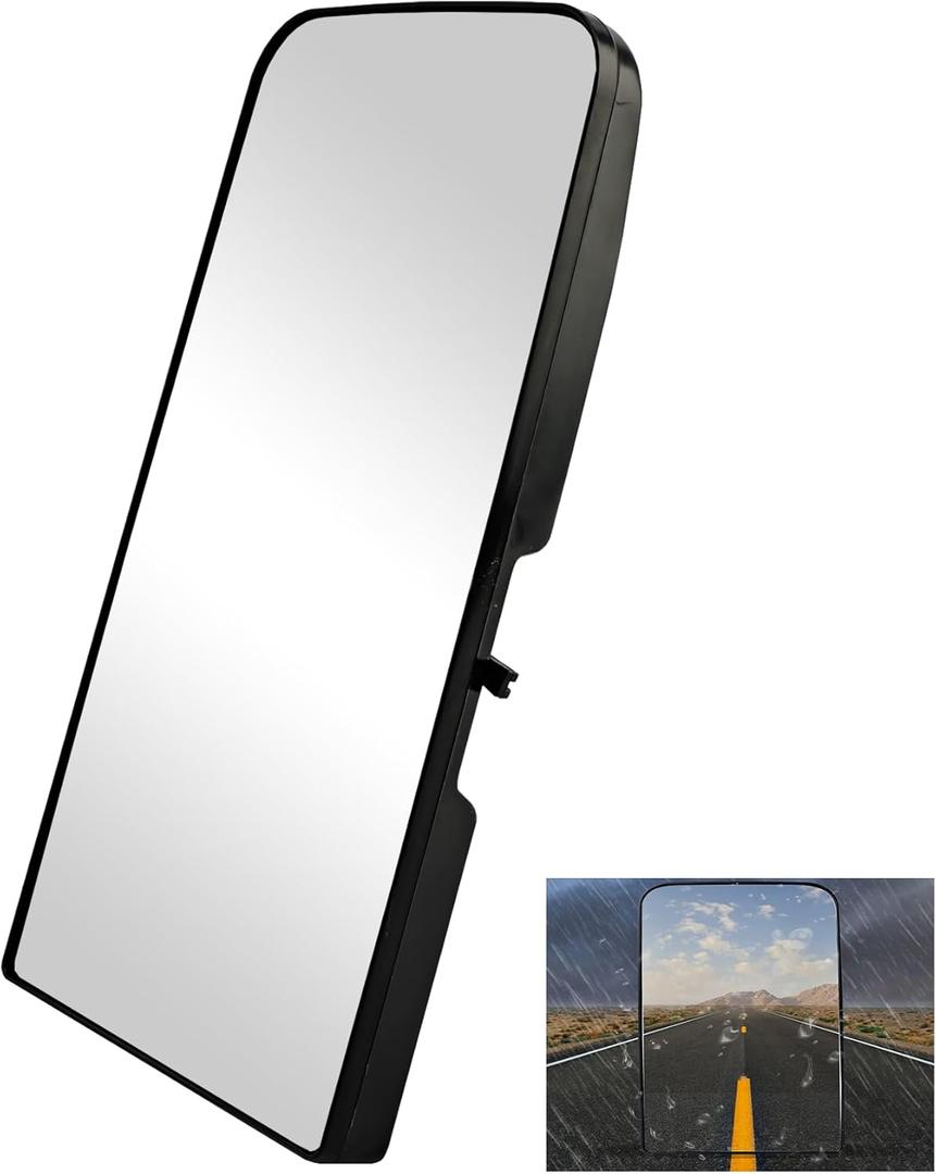 Heated Upper Flate Mirror Glass, Compatible with 2008-2017 Freightliner Cascadia, Replace TL-28716A Wide View Clear Vision High Reflective Flate Upper Rapid Heating Mirrors Glasses with Back Plate