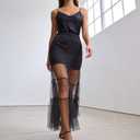 GERT COREL Women's Lace Sheer Maxi Skirt, Bodycon High Waisted Mesh Skirt (Black, S)