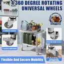 Stainless Steel Work Table with 4 Wheels 30 x 12 x 34 Inch Adjustable Metal Commercial Prep Workstation 2-Tier Heavy Duty Mobile Work Station Suitable for Kitchen Restaurant Hotel Garage