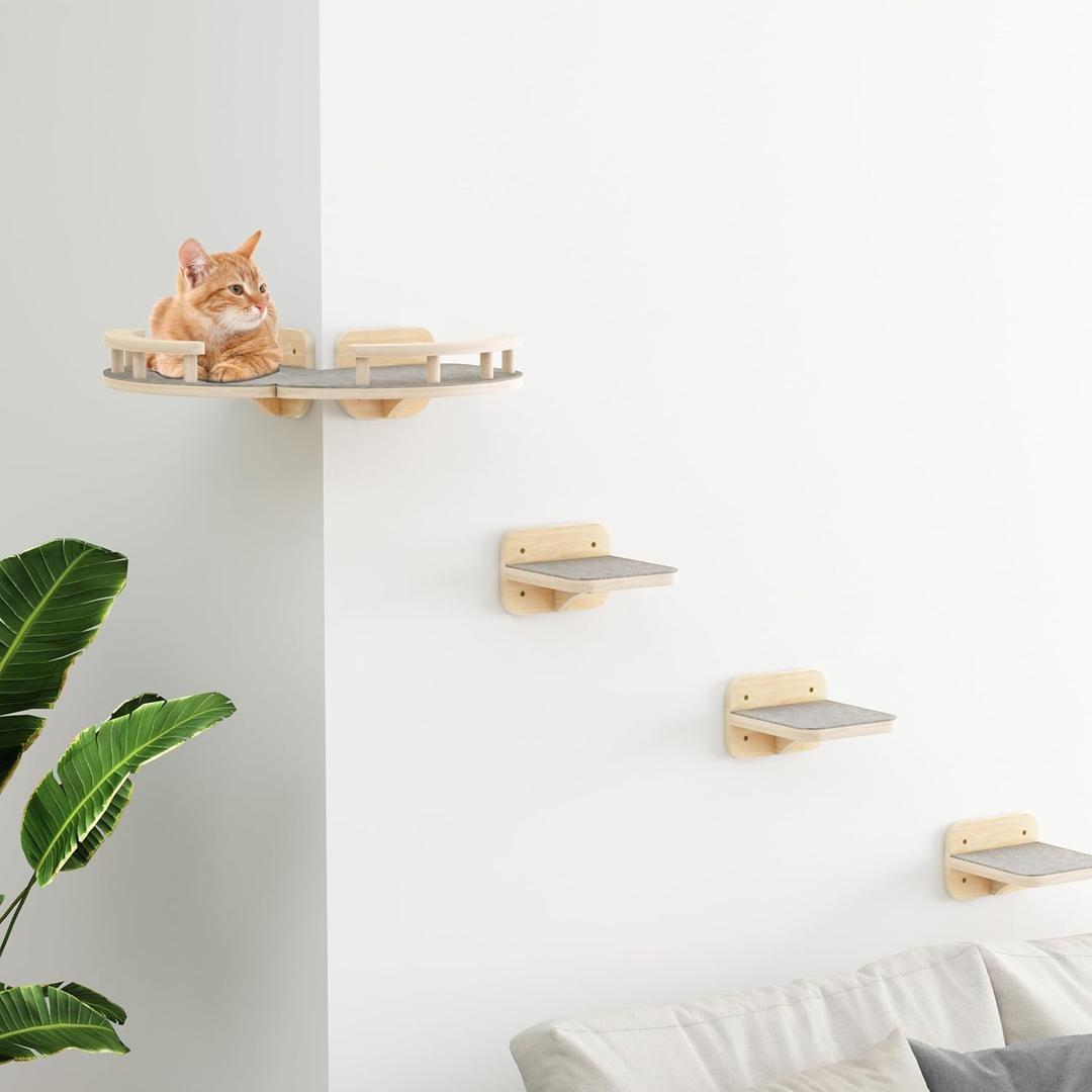 Megidok Modern Cat Wall Furniture - Cat Climbing Shelves with 3 Steps, Hammock & Perches - Up to 22Lbs