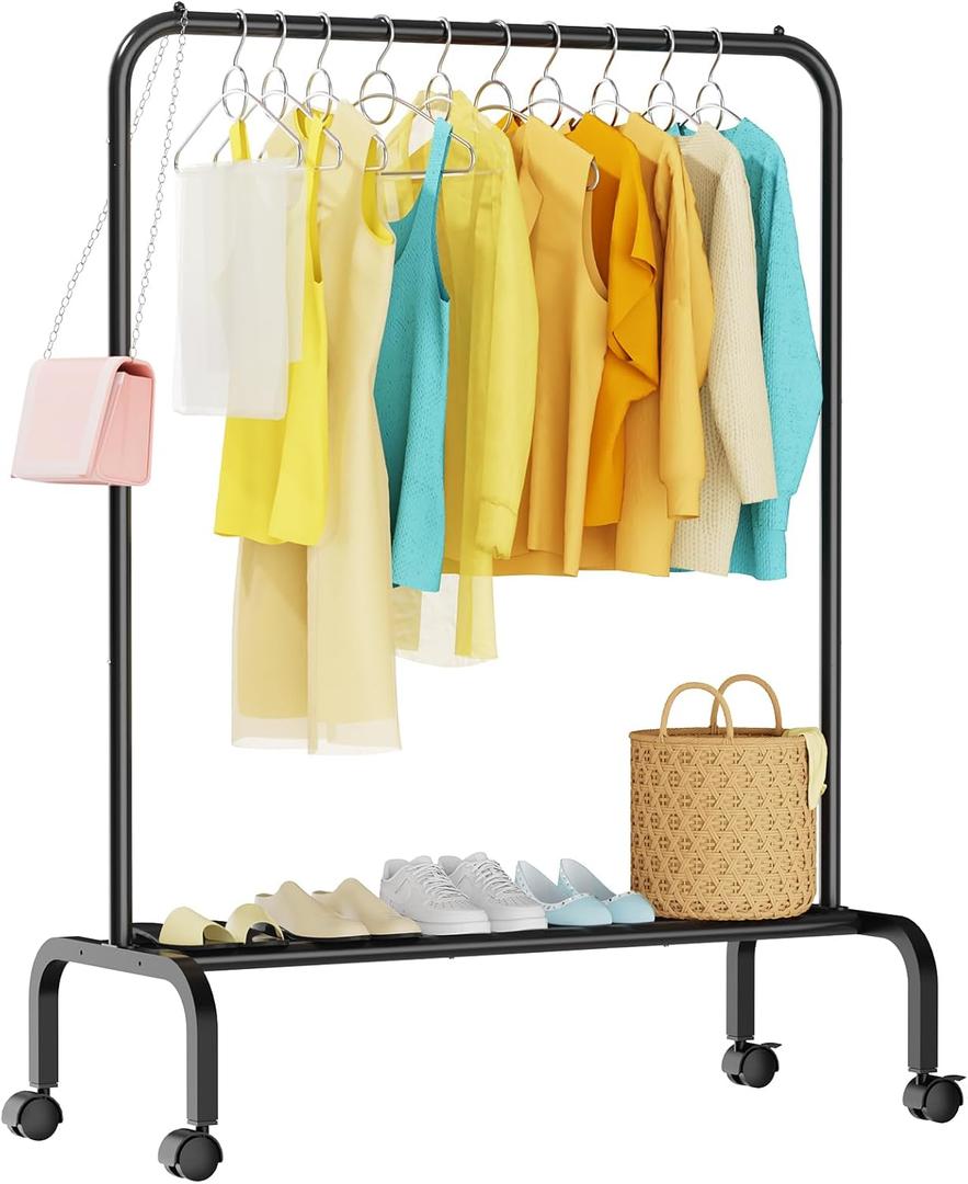 Rolling Clothing Racks for Hanging Clothes, Garment Rack for Clothes to Hang, Metal Portable Wardrobe Rack for Coats, Jackets, Shirts, Dress, Black