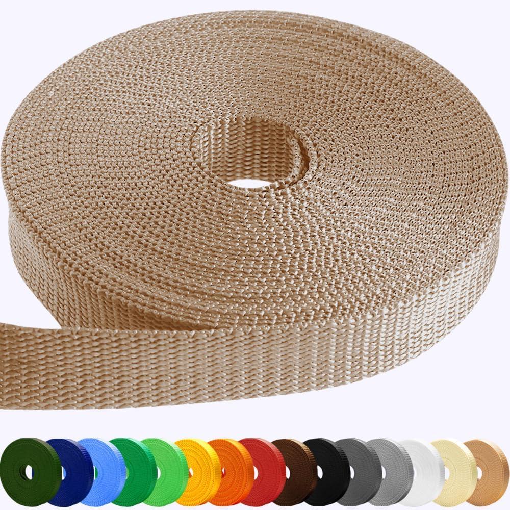 TECEUM 3/4" & 5/8" & 1" & 1.5" & 2" Webbing  10 25 50 Yards  40+ Colors  Heavy Duty 1 Inch 1.5 Inch 2 Inch Backpack Straps  Webbing for Outdoors Indoors Crafting DIY (Beige)