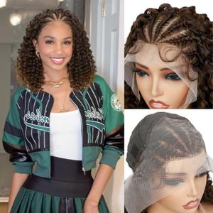 WIGER Braided Wigs for Black Women Curly Bob Lace Front Wig Glueless Knotless Curly Lace Frontal Hair Wig with Baby Hair Ombre Brown 13X4 Transparent HD Lace Synthetic Water Wave Wig