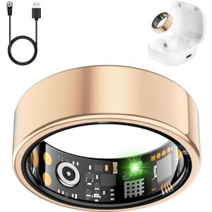 Smart Ring for Women Men, Fitness Ring with Heart Rate, Blood Oxygen,Stress, Sleep Tracker, Step Tracker, Fit Ring No Subscription Fee (Rose Gold, 9#)
