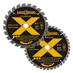 ANGELSWORD 6-1/2 Inch Circular Saw Blade, 24T for Framing&40T for Ripping, Cross Wood Cutting, 2 Pack