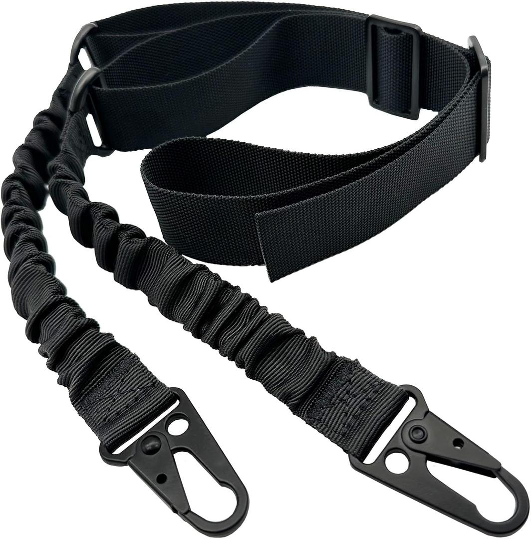 Two Point Sling Strap with Hooks, 1.5 inch Webbing Sling with All-Metal Fittings (Black)