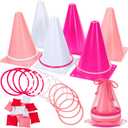 37 Pcs 3 in 1 Carnival Ring Toss Game Set Soft Plastic Cones Bean Bags Ring Toss Game with Mesh Bag for Baby Shower Birthday Carnival Classroom Indoor Outdoor Yard Supplies (Pink)