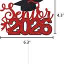 2 x Senior 2026 Graduation Decoration Cake Topper Glitter Grad Sticks Congratulations Ideas Red