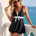 Aleumdr Women Printed Two Piece Tankini Swimsuits Tummy Control Swim Dress High Waisted Boyshort with Pockets, XL
