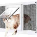 2-in-1 Cat Door for Window with Acrylic Panel, Rainproof & Ventilation Dual Modes, Adjustable Width of 32"-36" for Sliding Windows, Weather Resistant Window Cat Door Insert, Fit 32''-36'' Windows