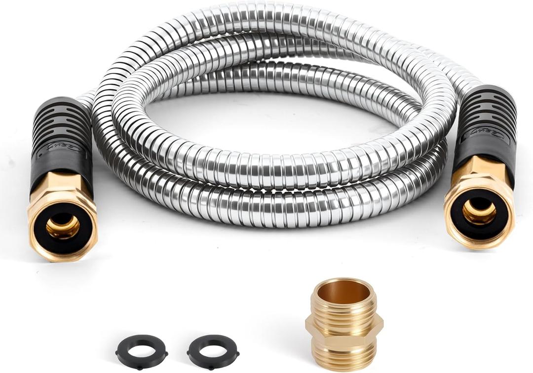 Cesun Short Garden Hose 5 ft, Small Metal Leader Hose, Drinking Water Hose, Flexible, Lightweight Stainless Steel Water Pipe for RV, Outdoor, Yard, 5ft x 5/8", Female to Female