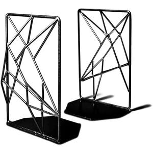Bookends Heavy Duty Minimal Geometric Modern Midcentury Industrial Decorative Metal Book Ends Holder Stopper Office Shelf Decor Rustic Decorations Creative Retro Gold high end Designer Unique (Black)