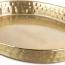 Monarch Abode Hand Hammered Metal Serving Tray with Handles, 17-Inch Brushed Gold Finish Oval Serving Platter, Large Serving Tray for Party, Fruit Platter, Dessert Trays, Serving Dishes (17" x 13" x 2")