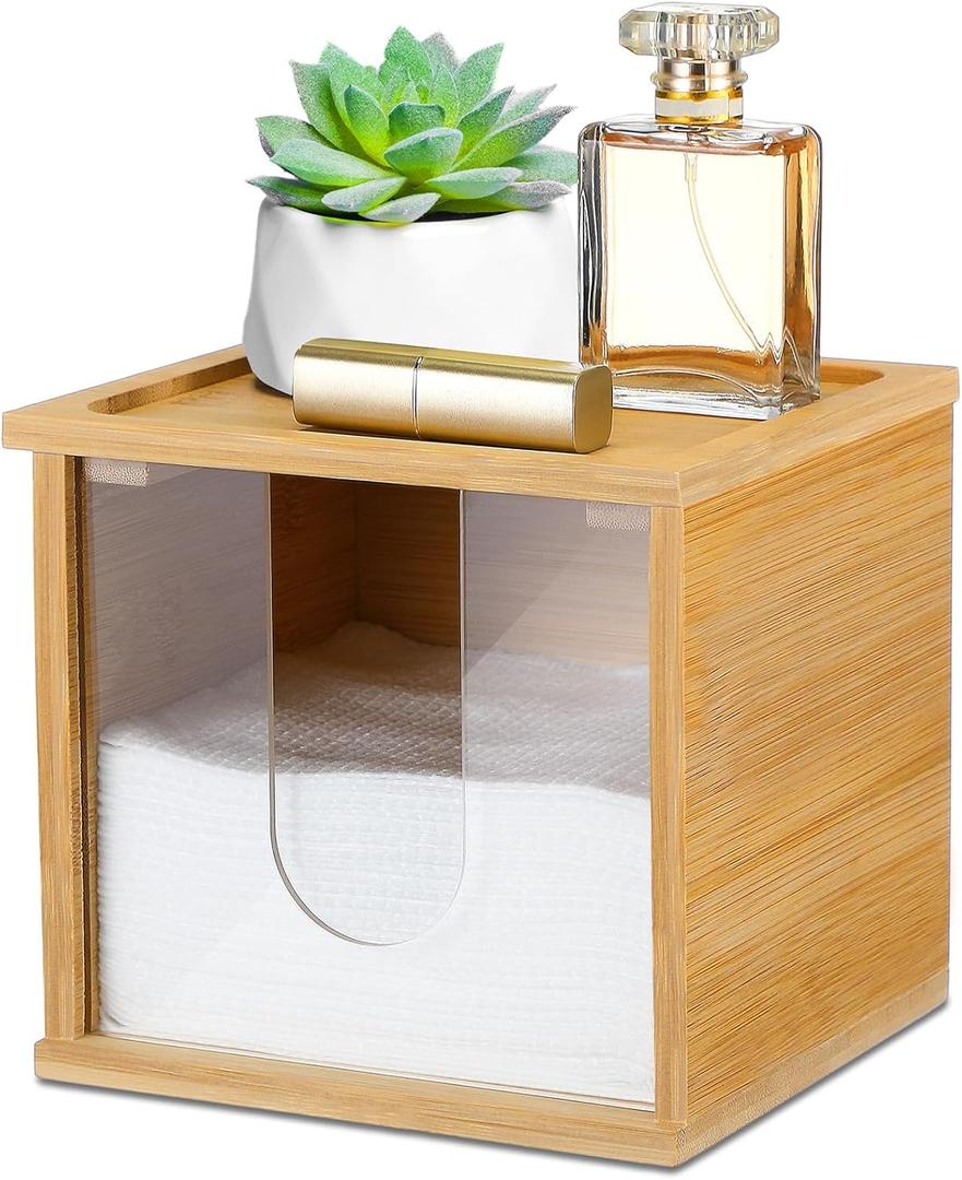Chunful Disposable Face Towel Holder Box with Bamboo Lid, Acrylic Cosmetic Facial Towel Storage Container for Disposable Makeup Wipes Bathroom Vanity Countertop (Card Slot Connection) Chunful Disposable Face Towel Holder Box with Bamboo Lid, Acrylic Cosmetic Facial Towel Storage Container for Disposable Makeup Wipes Bathroom Vanity Countertop (Card Slot Connection)