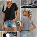 Ficerd 3 Pack Women's V Neck T Shirts, Summer Casual Short Sleeve Tops Loose Fit Rolled Sleeve Tees Trendy Shirts (XL)