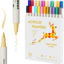 2 x 24 Colors Acrylic Paint Pens With Gold and Siliver Mettallic Color, Dual Tip Brush and Fine, Acrylic Markers for Rock Painting, Wood, Canvas, Fabric, Paper, DIY Crafts Making Art Supply
