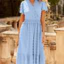 BTFBM Women Short Sleeve V Neck Swiss Dot Midi Summer Dresses 2024 Boho Ruffle Long Dresses Ruffle Wedding Guest Dress (Blue, S)