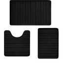 Bathroom Rugs Set Memory Foam Bath Rugs NonSlip Bath Mat Set 3 Piece,Washable Bathroom Mats,Absorbent Shaggy Rugs Super Soft UShaped Toilet Rug,Bahroom Carpets for Bathroom,Tub,Shower（Black）