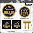 QZYL 200Pcs Graduation Party Supplies 2026, Black and Gold Graduation Plates and Napkins, Disposable Grad Dessert Plates and Plastic Forks, Graduation Party Tableware for 50 Guests