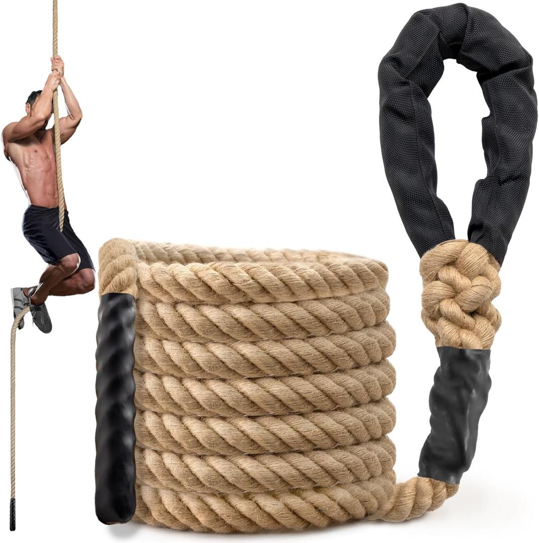 Climbing Rope Gym Workout - 10FT Heavy Duty Jute Thick Ropes for Adults Strength Training Outdoor Tree Swing Indoor Home Fitness Exercise - 1.5 Inch