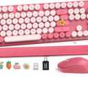 Pink Full-Size Retro Typewriter Keyboard with Round Keycaps, Magnetic Wrist Rest, Tilt Legs, 2.4GHz Cordless for Mac, Windows PC, Laptop, SABLUTE CK23