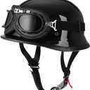Yesmotor Helmet Half Shell German Motorcycle Helmet with Cycling Glasses - DOT Approved (Large, Light Black & Black)