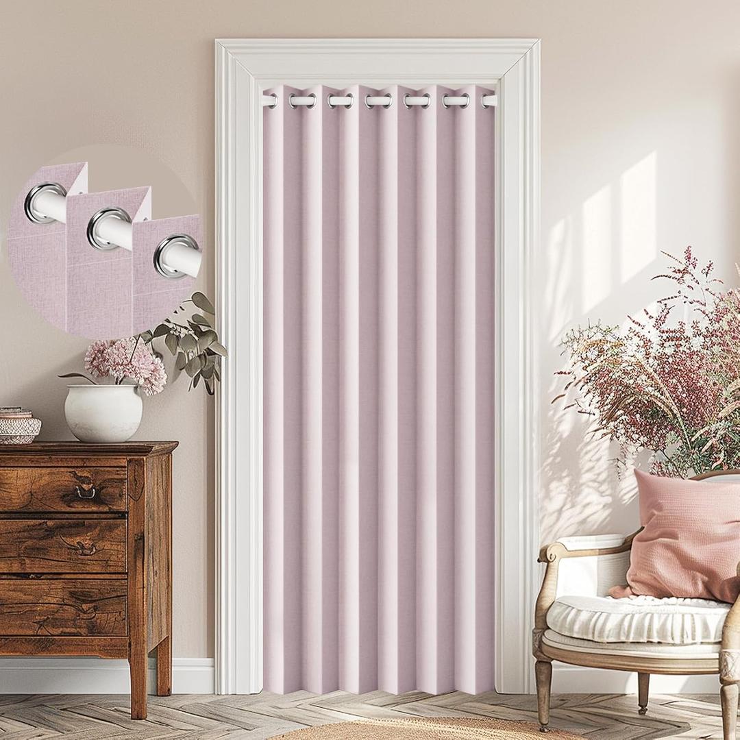 100% Blackout Door Curtains for Closets Without Doors Magnetic Accordon Door Curtain, 80 Inch Long Curtains for Doorway, 1 Panel, W45 x L80, Pink