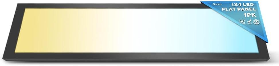 Sunco 1x4 LED Flat Panel Light, Dual Selectable CCT 3500K/4000K/5000K & Selectable Wattage 30W/40W/46W, 5700LM, Dimmable 0-10V, Matte Black Drop Ceiling Fixture - ETL, DLC. (1 Pack (1x4))
