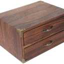 Cabilock Vintage Wooden Desk Organizer with Two Draways Compact Desktop Storage Box for Home Office and Bedroom Retro Style Drawer Cabinet for Easy Organization and Clutter Tabletop