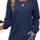 Saloogoe Sweatshirts for Women Crewneck Cable Knit Sleeve Sweaters Lightweight Fashion 2024 (Large, J-navy Blue)