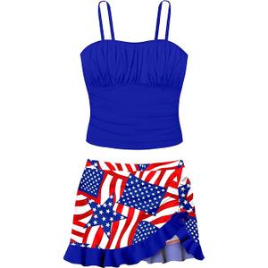 Qaoerde Girls Swimsuit Tropical Print Bikini Set with Ruffle Hem Two Piece Criss Cross Bathing Suits for Girls 15-16 Years