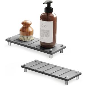 Drying Sink Caddy, Instant Dry Water Absorbing Stone Tray for Sink Organizers, Kitchen Counter Soap Dish Holder Absorbent Coaster, Bathroom Countertop Drying Rack (Gray)