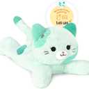 Onsoyours Original Heatable & Weighted Blue Rainbow Cat Stuffed Animals, 15" Microwavable Kitten Plushie for Warmth & Comfort - Cute Plush Toys for Kids and Adults