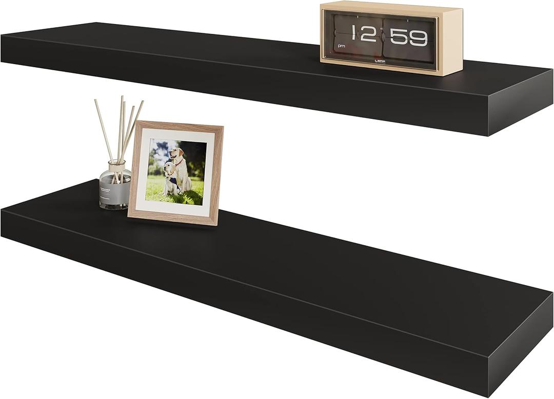 BAMEOS Floating Wall Shelves 24 x 6 Inch – Easy-Install Hanging Shelves with Hardware Included | Modern Decor Shelf for Bathroom, Bedroom & Living Room Storage, Set of 2