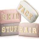 Cunno 4 Pcs Preppy Makeup Bags Chenille Letter Stuff Bag Nylon Cosmetic Pouch Cases with Zipper for Women Travel Toiletry