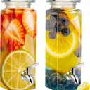FillTouch 2 Pack 80 oz Glass Beverage Dispenser Tall Glass Drink Dispenser with Lid and Stainless Steel Spigot Beverage Storage for Parties Fridge Clear Rectangular Jar for Lemonade Water