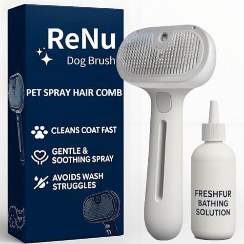 ReNu Dog Brush, Fresh Fur Shower Brush, 3-in-1 Self-Cleaning Steamy Pet Brush for Dogs & Cats – Grooming Tool for Long & Short Hair, Removes Loose Hair & Reduces Shedding