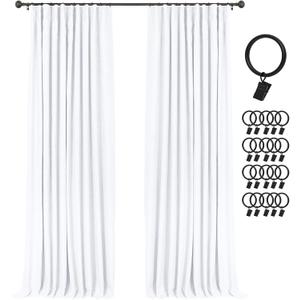 INOVADAY 100% Blackout Curtains for Bedroom, Black Out Curtains 102 Inch Long, Clip Rings Linen Blackout Drapes, Thermal Insulated Room Darkening for Living Room, 2 Panels - Brightwhite,W50xL102