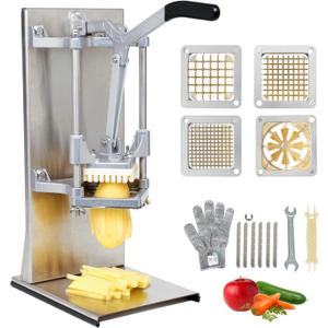 Commercial French Fry Cutter with 4 Replacement Blades, 1/2", 3/8", 1/4", 8 Wedge for Dice, Slice & Chop, Lemon Slicer & Vegetable Chopper