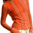 Tankaneo Womens Fitted Long Sleeve Shirts Ribbed Knit Going Out Tops Y2k Trendy Casual Crew Neck Tees Shirts (Orange)