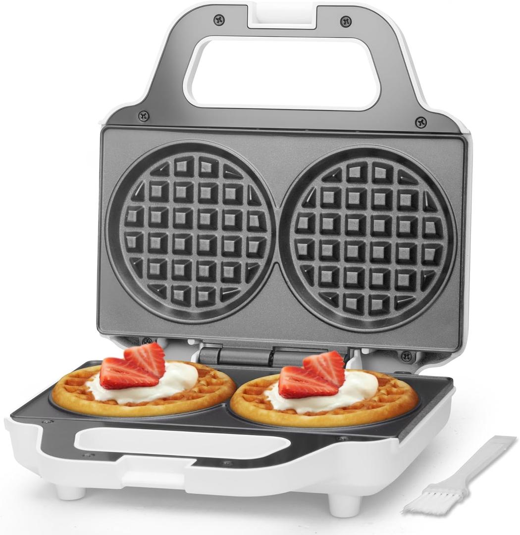 4 Inch Double Mini Waffle Maker Machine, Chaffle Maker, Waflera Electrica, Small Waffle Iron for Waffles, Keto Chaffles, Hash Browns, Cookies, Non-stick Plates