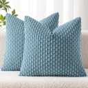 MIULEE Pack of 2 Decorative Throw Pillow Covers 18x18 Inch Soft Boho Striped Textured Corduroy Pillow Covers Modern Farmhouse Home Decor for Couch Bed Sofa Living Room Blue Grey