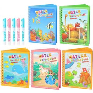 5 Pack Reusable Water Coloring Book for Toddlers, Water Doodle Book Toys, Paint with Water Books, Mess-Free Coloring Book, Portable Educational Doodle Drawing Toy, Educational Learning Kits Gifts