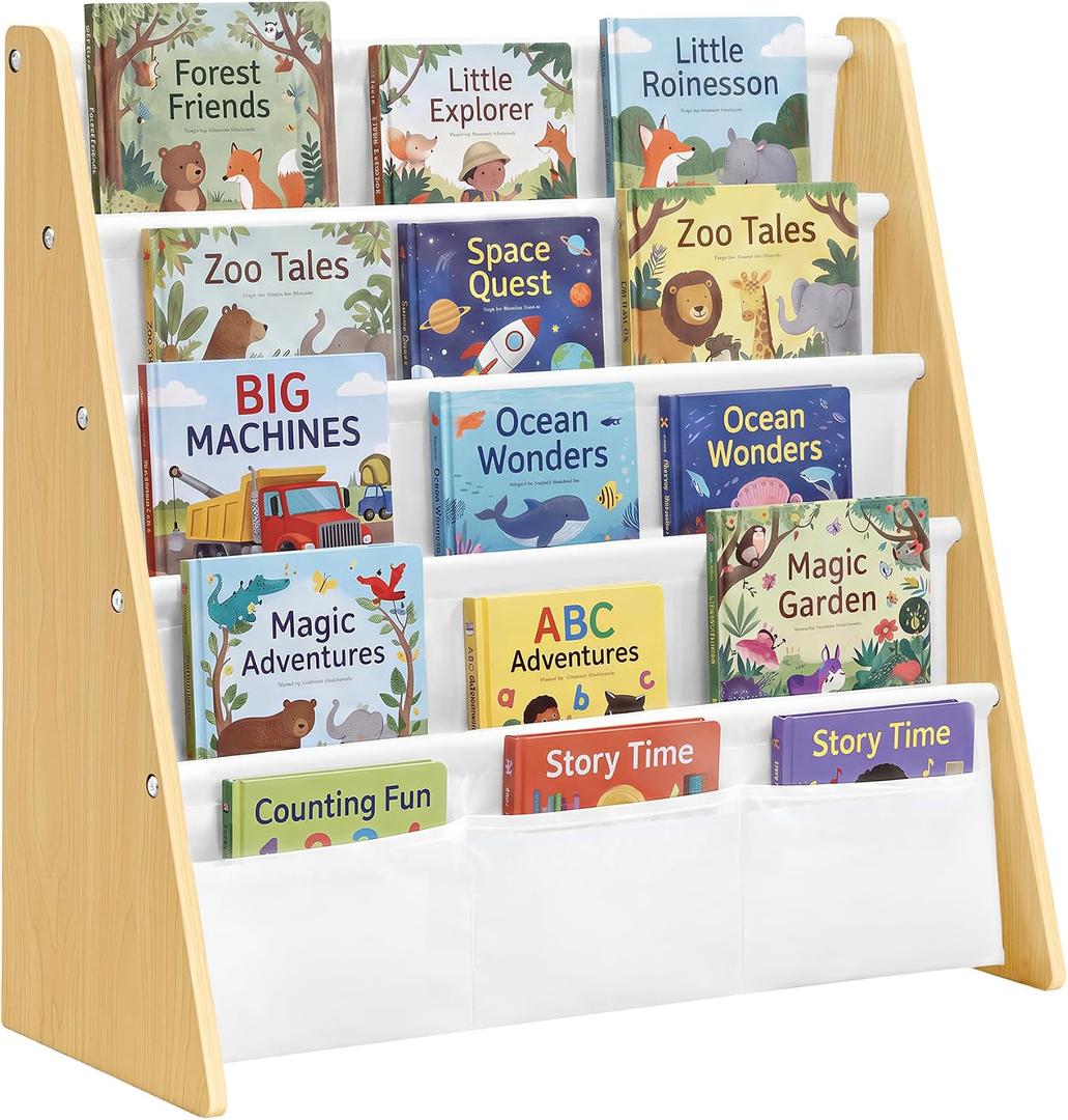 SONGMICS Kids Bookshelf, 4-Tier Toddler Bookcase, 24.6 x 9.8 x 23.6 Inch
