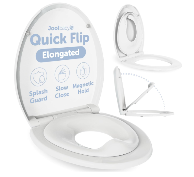 Jool Baby Quick Flip Toilet Seat with Built-in Potty & Splash Guard for Toddler Training, Slow Close (Elongated)