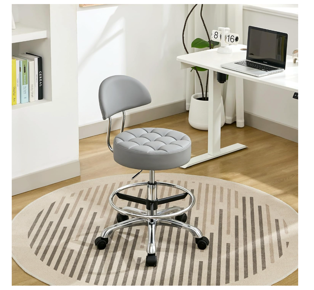 FIRAVOE Drafting Stool with Back (Swivel Chair with Quiet Wheels) (Adjustable Height 20-27 inch) Rolling Office Swivel Stool (Gray)