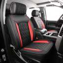 JOJOBAY Chevy Silverado Seat Covers,Leather Seat Covers for GMC Sierra,Custom Fit 2007-2026 1500 2500HD 3500HD Crew Double Extended Regular Cab,LT LZT RST Trail Boss(Full Set,Black Red)