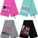 Hosuly 4 Pcs Funny Golf Towel Microfiber Embroidered Golf Ball Towels for Golfbags with Clip Golfclub Men Women Birthday Gifts for Golfball Fan Retirement Present 24 x 16 Inch