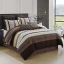 LANCO MODERN LIFESTYLE Queen Comforter Set, Brown Bedding Set, Jacquard Woven with Embroidery, 8 Pieces Bed in a Bag, Bed Skirt, Shams and Decorative Pillows